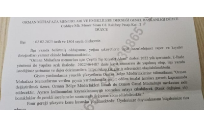 ORMAN MUHAFAZA MEMURLARININ KIYAFETLERİNİN AKIBETİ