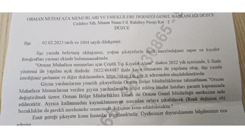 ORMAN MUHAFAZA MEMURLARININ KIYAFETLERİNİN AKIBETİ